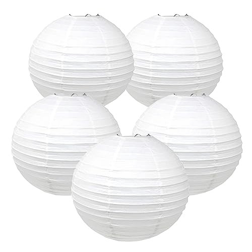 Image of 10 inch White Paper Lanterns Party decorations, Chinese /Japanese Hanging Paper Lanterns for Wedding, Bridal Shower, Birthday, Engagement, Valentine's Day (Set of 5, White)