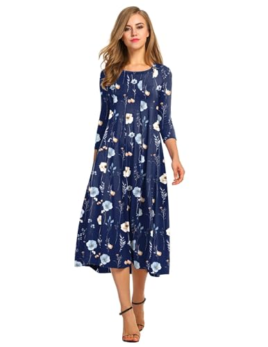 Image of HOTOUCH Women's 3 /4 Sleeve A-line and Flare Midi Long Dress