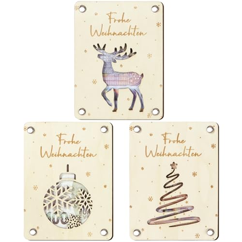MEJOSER 3 Stück Geldgeschenk Weihnachten Geldkarten Holz Weihnachtskarten für Geldgeschenke Verpackung Weihnachtsgeschenke Geld