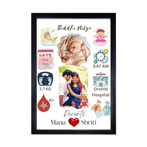 Pixelkari - Wooden Personalized Baby Birth Rectangular Shape Photo Frame|Baby Birth Details Memory Frame|Birthday Gift Photo Frame, Wall Mount, Multicoloured (Design 3), 14x10 inch (B0CKZHV4CF) Amazon Price History, Amazon Price Tracker