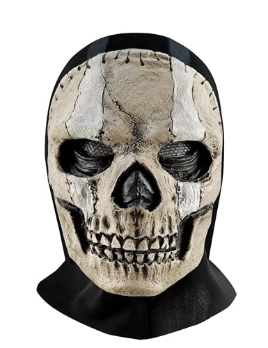 Unisex Ghost Skull Full Face Mask White Skeleton Gloves for War Game Outdoor Sport Halloween Party (style3, One Size)