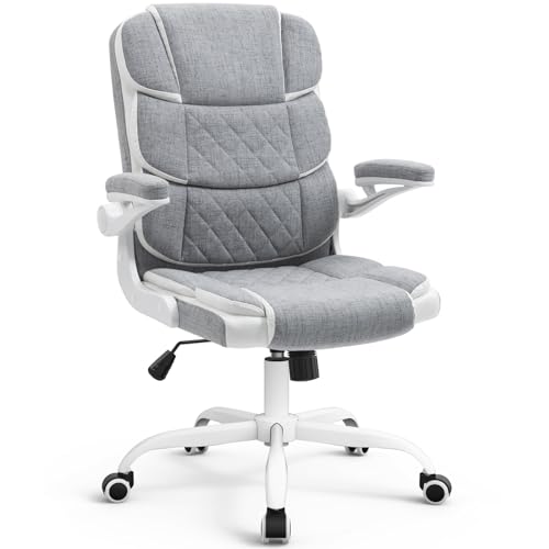 SEATZONE Office Chair Linen Fabric Ergonomic Executive Computer Desk Chairs Small Cute Rolling Task Chairs for Teens&Adults,Gray