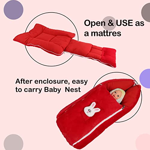 Image of VoiDrop 3 in 1 Baby Sleeping Bag & Carry Nest | Cotton Bedding Set for Infants & New Born Baby | Portable /Travel & Skin Friendly | Velvet Red