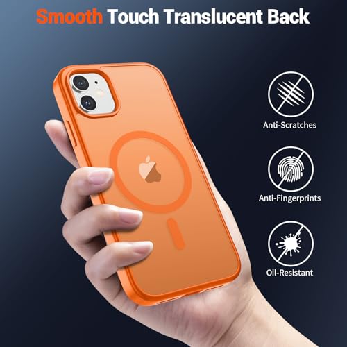 Image of SUPFINE Magnetic for iPhone 11 Phone Case with Screen Protector (Compatible with MagSafe) (Military Grade Drop Protection) Translucent Matte Shockproof Phone Cover,Starry Orange