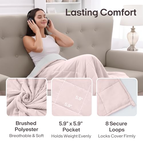 Image of ZonLi Weighted Blanket for Adults(60 inchx80 inch,20lbs, Pink /Light Grey) Queen Size High Breathability Cooling Heavy Blanket, Soft Material with Premium Glass Beads,All-Season.