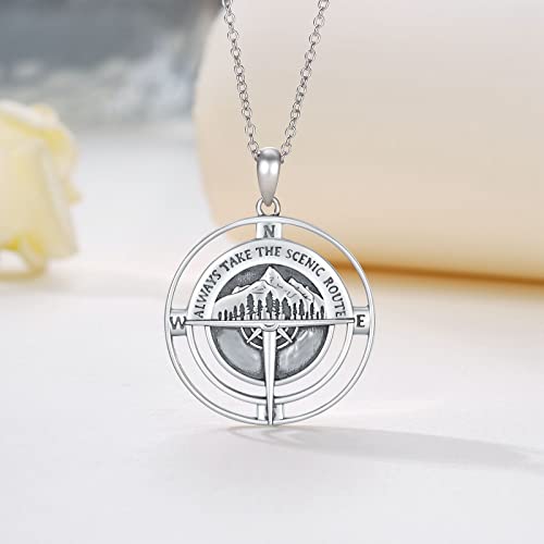 Feijiesi Graduation Gifts For Her Compass Necklace Sterling Silver Compass Mountain Necklace Graduation Jewelry For Women Men #TOP2