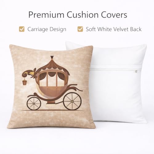 Image of Velvet Cushion Cover 20x20 Inch - Set of 6 Decorative Throw Pillow Covers for Sofa, Couch or Bed - Designer Printed Square Cushion Covers - Home Decor (Brown Cart)