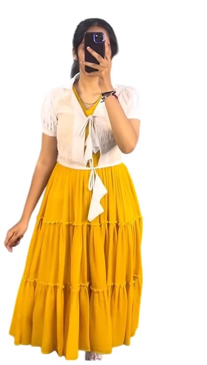 rudravon Women's Regular Fit Full Length Georgette Gown Dress with Beautiful Cotton Jacket with Elegant Design for Wedding, Parties, Traditional, Festivals, Family Functions-picture-35