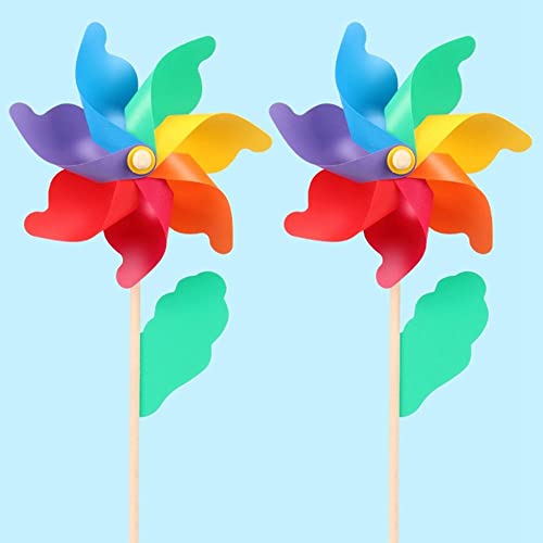 Wind Pinwheels With Wooden Handle,Rainbow Windmill Pinwheels Outdoor Wind Spinners Garden Lawn Yard Decor Outdoor Toys For Kids Children(14Cm) #TOP6