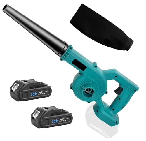 Akku Laubbläser mit 2X 3000mAh Akkus, Hand-Laubbläser Akku Gebläse Ersatz für Makita DUB361Z, 2-in-1 Elektrischer Laubbläser und Staubsauger Geeignet für Räumen von Einfahrten, Terrassen