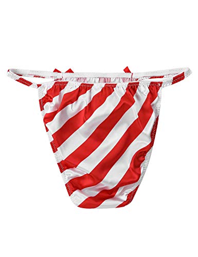 Tssoe Men Satin Striped Christmas Thong Sissy Panties Sting Bikini Breifs Underwear Red Xxl #TOP5