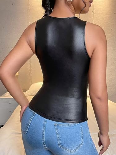 Women's PU Leather Round Neck Slim Fit Tank Top Vest2