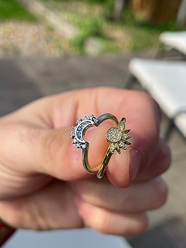 SLOONG 14K Gold Plated Sun and Moon Ring Set Sparkling Sun Ring and Blue Moon Ring Best Friend Friendship Promise Rings Stackable Rings for BFF Women Adult3