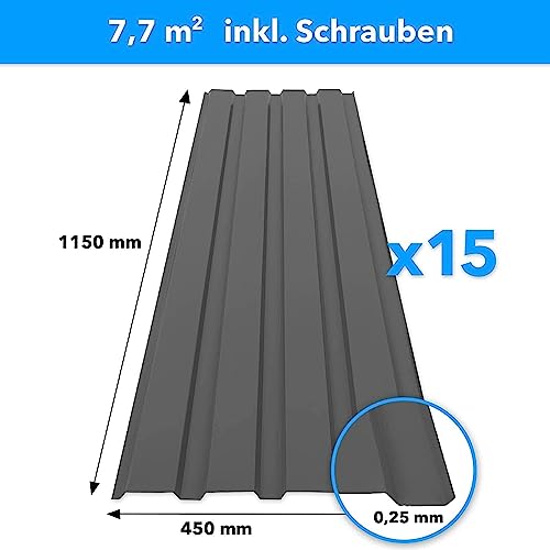 Miniatura 2 de Karat - 15 Láminas Trapezoidales De 115 X 45 Cm - Juego De Chapa Perfilada Con Tornillos - 7,7 M - Grosor 0,25 Mm - Placas De Techo De Chapa De Acero Para Revestimiento De Pared Gris
