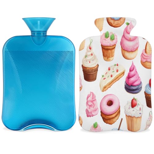 Hot Water Bottle with Soft Cover,2L Fantastic Donut Hot Water Bag for Hot and Cold Compress, Hand Feet Warmer, Dreamy Donut Rubber Hot or Cold Water Bottle Halloween Christmas Decorations
