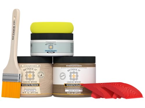 Wood Finish Muli-Purpose Kit - GO Beyond Faux Wood with Paintable Liquid Wood Based Primer and Gel Stain - Graining Tools Included (32oz, French Oak)