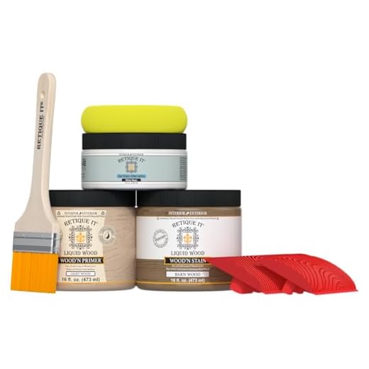 Wood Finish Muli-Purpose Kit - GO Beyond Faux Wood with Paintable Liquid Wood Based Primer and Gel Stain - Graining Tools Included (32oz, French Oak)