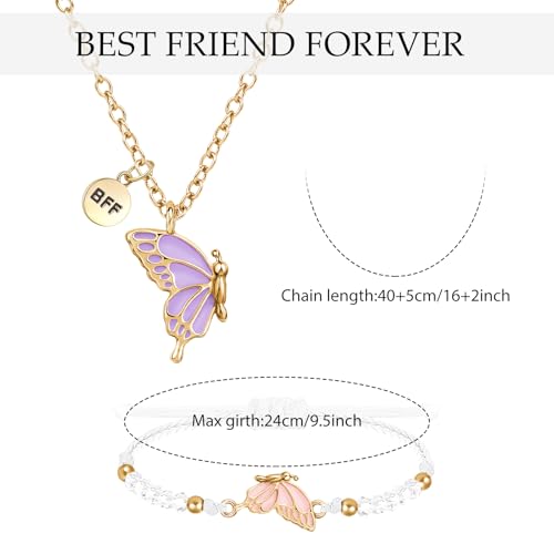 MJartoria BFF Necklace and Bracelets for 2-Butterfly Friendship Necklace Bracelet Best Friend Necklace Matching Necklace Bracelets Gifts 6