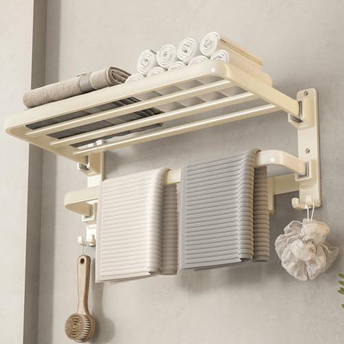 Voldra 24-Inch Towel Rack with Foldable Shelf and 7 Hooks