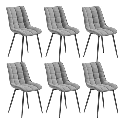 WOLTU Esszimmerstühle 6er Set, für Wohnzimmer Küche Esszimmer, Küchenstühle gepolstert mit Rückenlehne, Sitzfläche aus Samt, mit Metallbeinen, bis 150 kg belastbar,Hellgrau