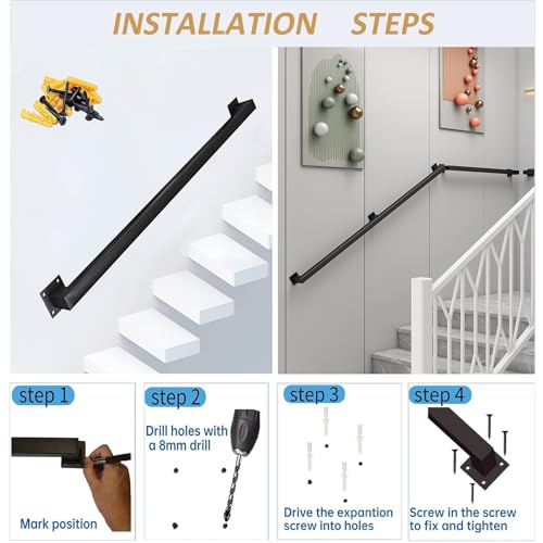 Rambarde d'escalier moderne noire en kit complet de 3,65 m - 7
