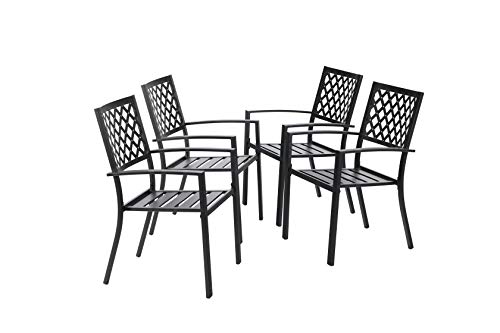 PHI VILLA 4er Set Gartenstühle Wetterfest Terrassenstühle Metall Balkonstuhl Stapelstühle mit Armlehnen für Garten und Außenbereich, Schwarz Stil 2