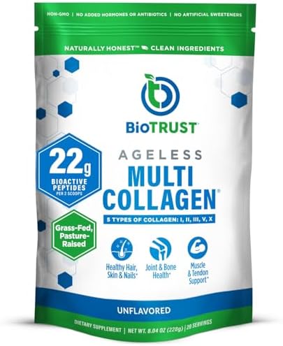 BioTrust Ageless Multi Collagen Peptides Powder – 5 Types (I, II,...