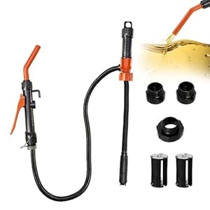 Elektrische transferpomp, benzinepomp elektrisch, sifonpomp, draagbare automatische afzuigpomp, brandstof-overvulpomp, op batterijen, vloeistoftransferpomp, gas 2,4 GPM (oranje)