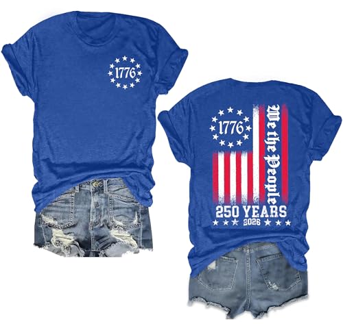 Image of Ithalt Patriotic Plus Size Shirts for Women 250th Anniversary USA Shirts American Flag Tshirt USA Short Sleeve Tops