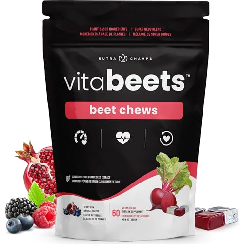 VitaBeets Beet Chews - Beet Root Chewables - Heart Healthy Energy, Circulation & Blood Flow Supplement with Grape Seed Extract & Super Reds - Nitric Oxide Supplement - Beet Root Gummies Soft Chews