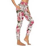 Women's Workout Leggings with Pockets High Waisted Tummy Control No See Through Stretch Activewear Running Yoga Pants, Pink Rose M