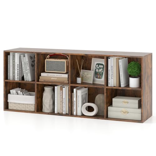 COSTWAY Libreria Scaffale a 8 Cubi Aperti, Libreria Bassa in Legno Salvaspazio, Scaffale Espositivo per Camera da Letto, Soggiorno, Salotto, Ufficio e Studio, 121,5 x 29 x 61 cm, Bianco (Marrone)
