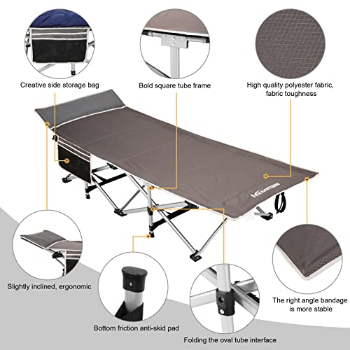 Nictemaw Folding Camping Cot, 800 Lbs Heavy Duty Portable Sleeping Cot For Adults Double Layer Oxford With Carry Bag, Ideal For Home, Office Nap And Outdoor Beach(Grey) #TOP3