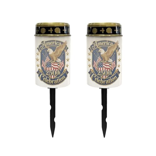 Image of Poceacles Fourth of July Eagle America 250th Pattern Solar Lights Outdoor Grave Candle for Cemetery Decoration Solar Outdoor Lights for United States 250th Anniversary Decor, Pack of 2