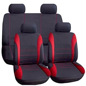 Wheels N Bits Universal Durable Cloth Car Seat Cover Full Set (Red & Black)