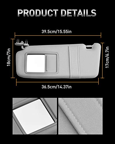 LESAUCE Left Driver Side Sun Visor for Toyota Camry 2007 2008 2009 2010 2011 Without Sunroof and Light (Left Size,Gray) - Thumbnail 5