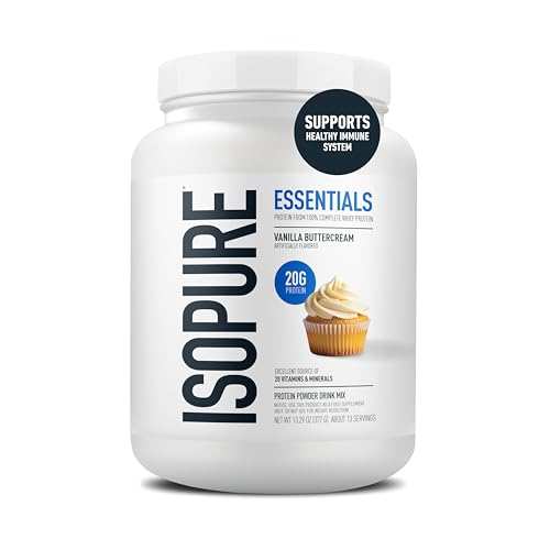 Isopure Essentials 100% Whey Protein Powder, with Vitamins, 20g Protein Per Serving, Vanilla Buttercream, 13 Servings (Pack of 1)