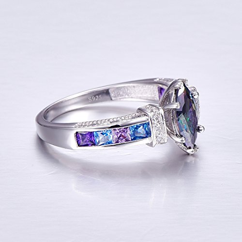 5x10mm Marquise Shape Simulated Mystic Rainbow Topaz 925 Sterling Silver Promise Ring for Her Size 64