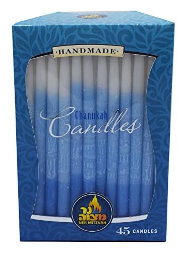 image for Ner Mitzvah Dripless Chanukah Candles, Decorated Ombre Blue & White Ha
