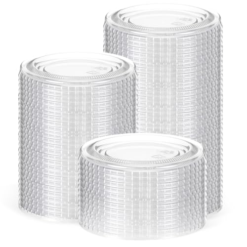 Acellegic 200 Pcs Plastic Cup Lids for Portion Cups Disposable Clear Portion Cup Lids Souffle Lid Plastic Food Prep Supplies for Restaurant, Cafe, Catering, Party (3.25oz 4.5oz 5oz)