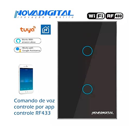 Interruptor inteligente Lite 2 botões touch Wi-Fi preto Novadigital