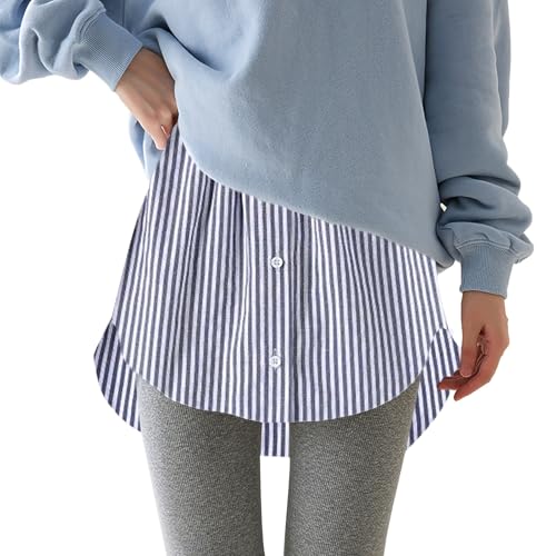 Mini Falda Camisa Extender Mujer Moda Ralargos de Camisa Superposición Falso Tops Dobladillo Moda Camisa Pantalones Sudaderas Abrigo, azul marino, M