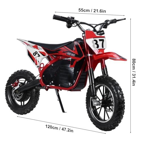 Shulemin Kids Electric Dirt Bike,Children Motocross Bike Off Road Mini Motorcycle 36V 500W Motor Mechanical Disc Brakes 25KM/H High Speed Chain 10 Inches Wheels Dirt Bikes for Kids 8-14 (Red)