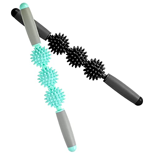 Neatbuddy Pack of 2 Cellulite Massager, Fascia Blaster - Muscle Roller for Relief Muscle Soreness, Physical Therapy & Recovery - 3 Massage Balls Design - Mint Green & Black(15.7 inches)