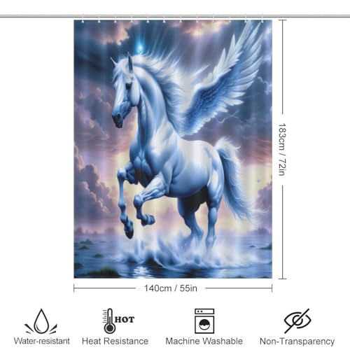 Rideau de douche cheval 140x183 cm imperméable avec crochets - 4
