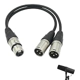 Câble séparateur XLR, câble Microphone en Y 1 femelle vers 2 mâles XLR   0,3m, Argenté   Connecteur Professionnel pour Microphones, Tables de Mixage, Amplificateurs   Blindage en Cuivre Spiralé