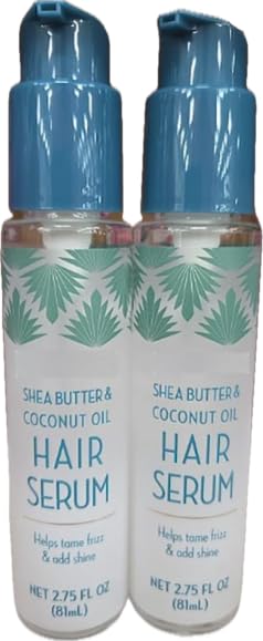 Shea Butter & Coconut Oil Hair Serum, 2 Pack, 2.75 FL OZ Each, Frizz Control and Shine Enhancement. TJoes