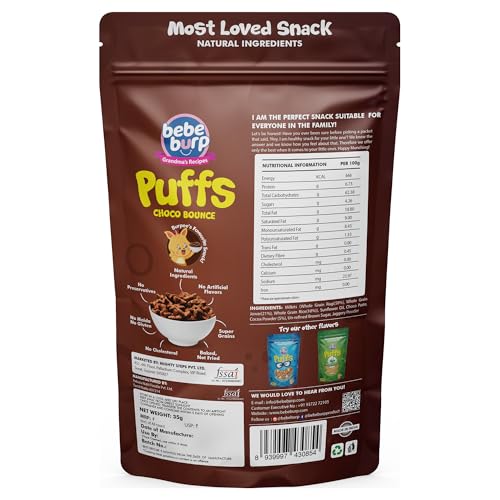 Image of BE'BE' BURP Healthy Puff Snacks| Choco Bounce|Not Fried, Baked Puffs Protein Snacks|No Maida & Gluten-Free|Travel-Friendly|35Gms Each (Pack Of 4)