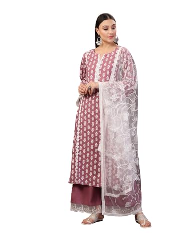 Image of Stylum Women's Floral Printed Rayon Straight Kurta Palazzo Dupatta Set