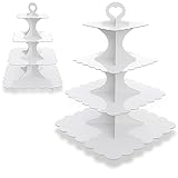 Humlindo 4-Tier Square White Cupcake Stand 2-Pack – Sturdy Cardboard Dessert Display for Weddings, Birthdays, Parties